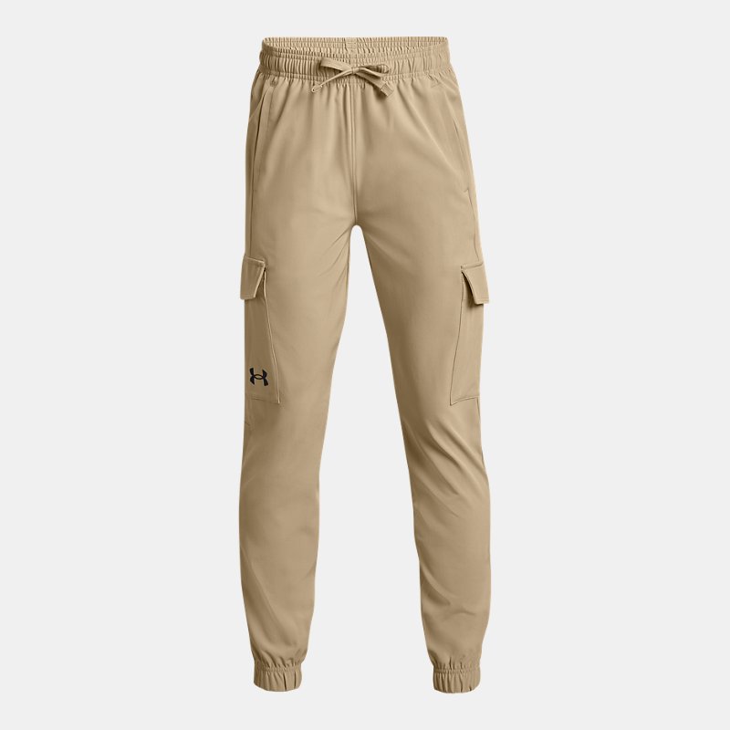 Pantaloni Under Armour Pennant Woven Cargo da ragazzo City Khaki / Nero YLG (149 - 160 cm)